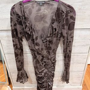 White House Black Market Chocolate Floral Long Sleeve Dress